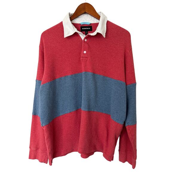 Bonobos‎ Red and Blue Thermal Collared Long Sleeve Shirt Size XL - Picture 1 of 5